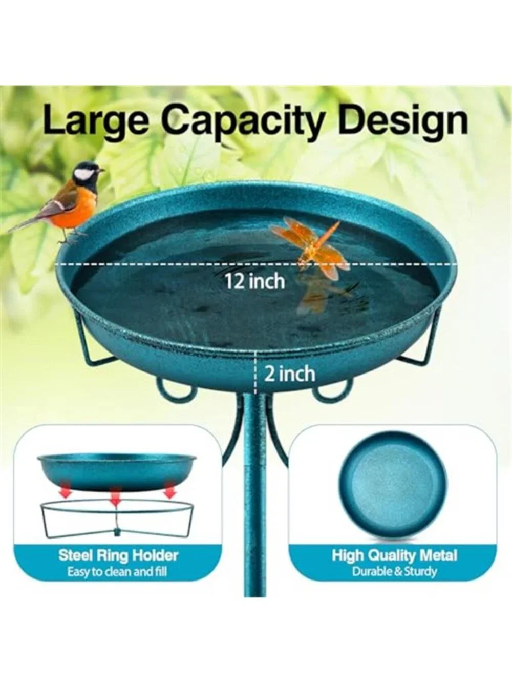 New 35In Metal Bird Bath for Outside, Vintage Freestanding Birdbaths